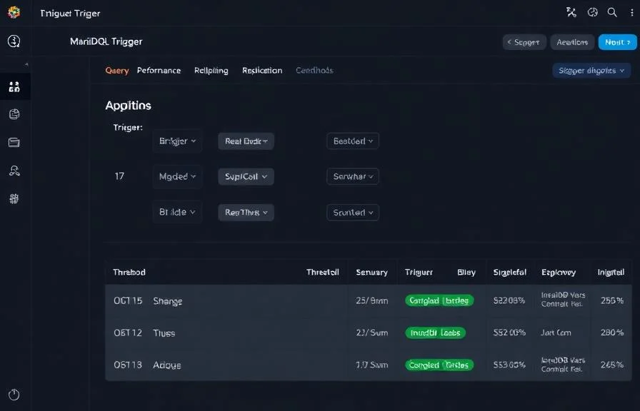 MariaDB pannello di controllo per la configurazione dei trigger di monitoraggio