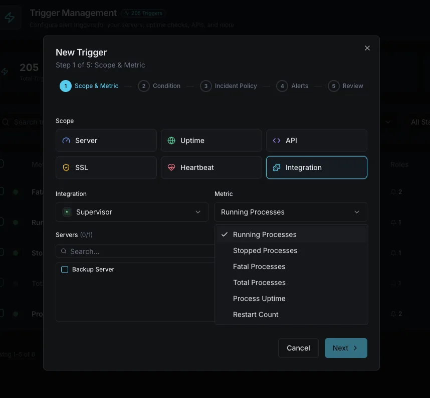 Configuración de alertas por proceso