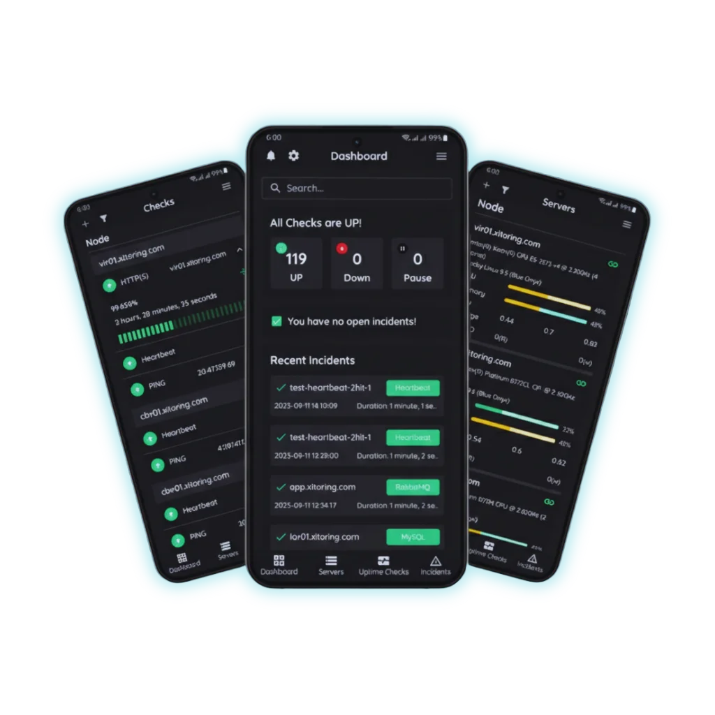 Xitoring mobile app dashboard