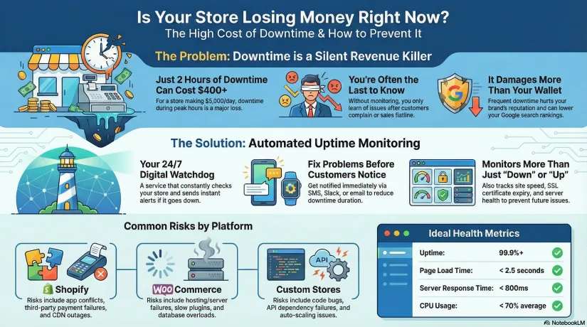 Diagram showing how uptime monitoring protects e-commerce revenue