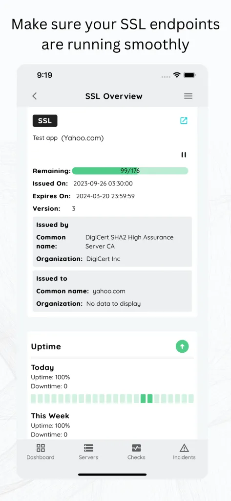 Xitoring Mobile app - SSL monitoring