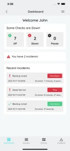 Xitoring mobile app — incident dashboard on iPhone