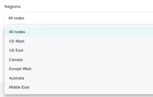 Region selection in the Xitoring uptime check setup screen
