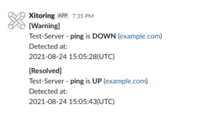 Xitoring-Vorfallsbenachrichtigung in einem Slack-Channel