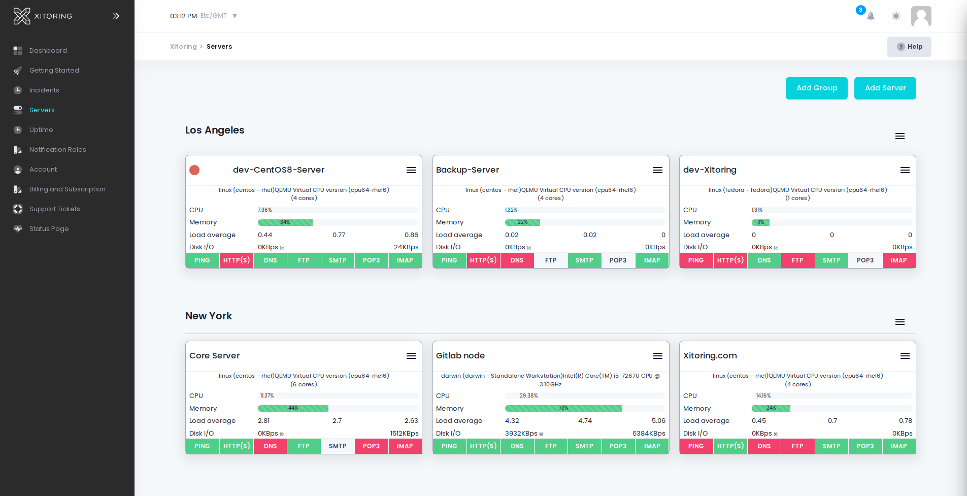 Xitoring Servers overview Page