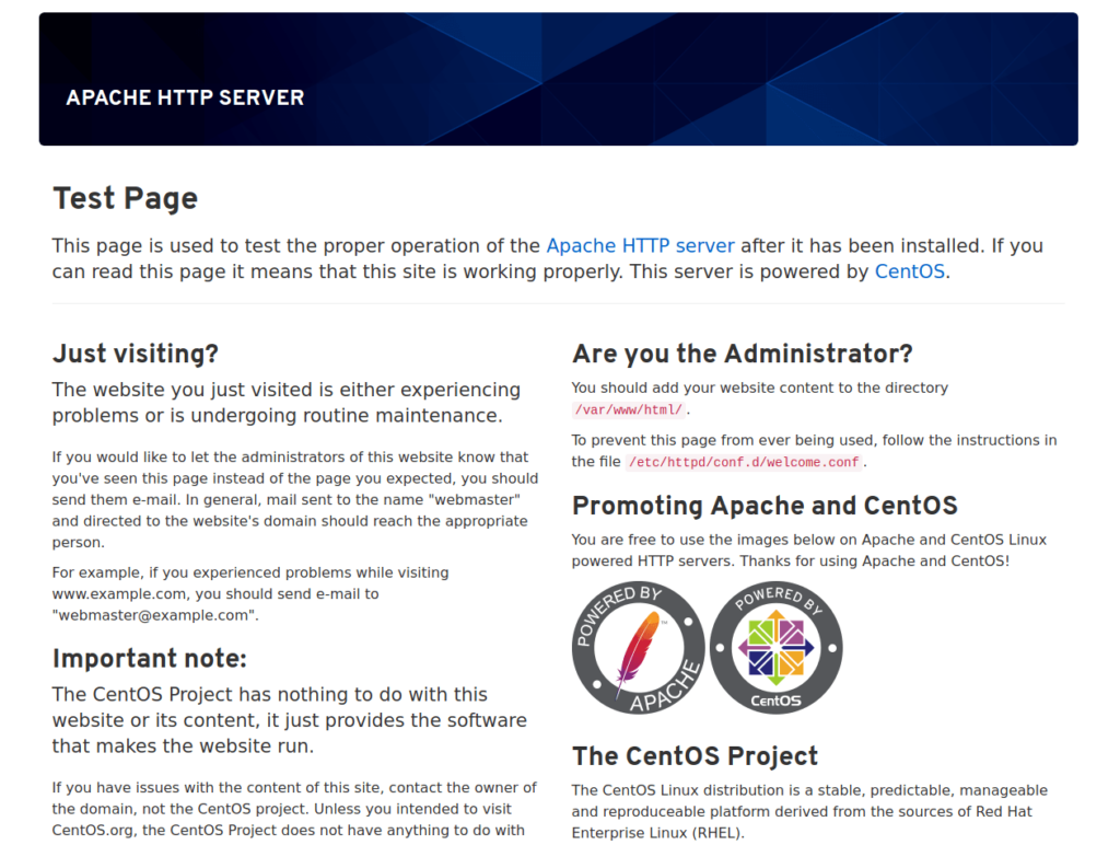 Apache Welcome page