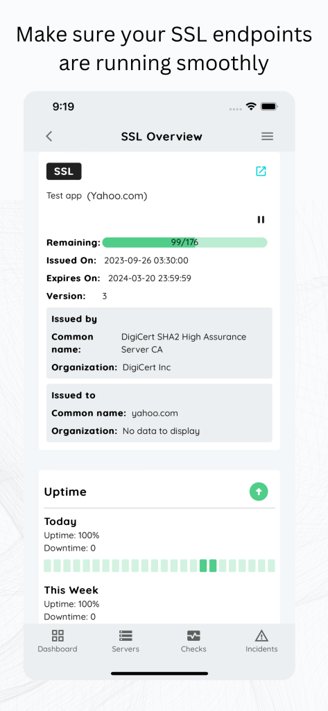 Xitoring Mobile app - SSL monitoring