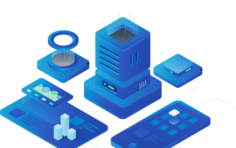 Customizable Status Pages by Xitoring Illustration of a server system, analytics dashboards, and interconnected devices representing customizable status pages
