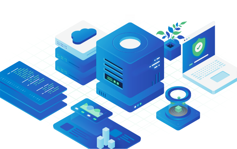 Uptime Monitoring with Xitoring Illustration of servers, devices, and analytics tools representing uptime monitoring capabilities